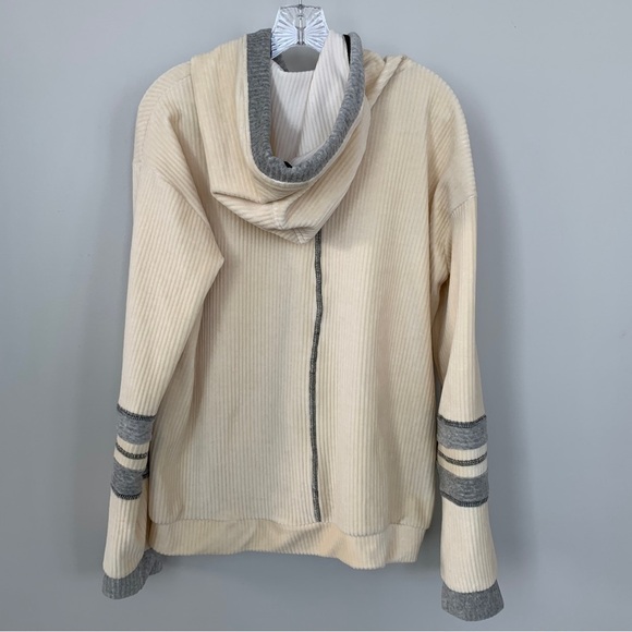 POL Cream & Gray Ribbed Hoodie Size L - Picture 2 of 9